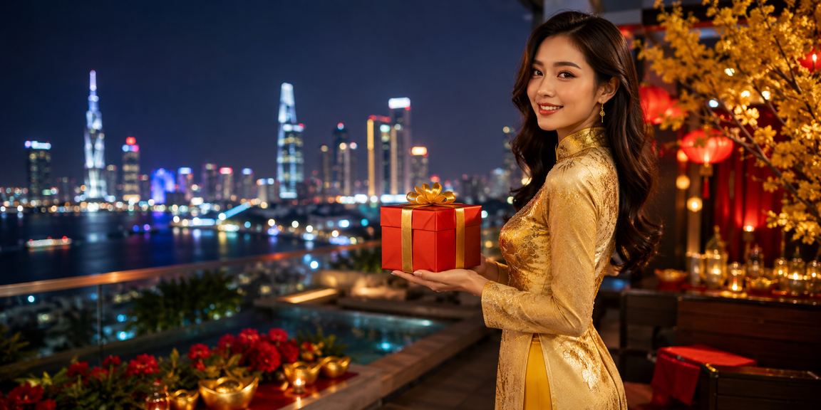 Người dùng tại TP.HCM thực hiện giao dịch tài chính trực tuyến trong trang phục áo dài truyền thống
